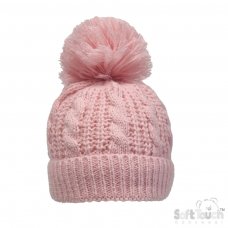 H16-DP: Pink Cable Knit Hat (0-12M)